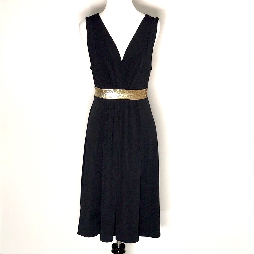 Connected Apparel Women’s Black Stretch Fit & Flare Sequin Belt Dress Size 8